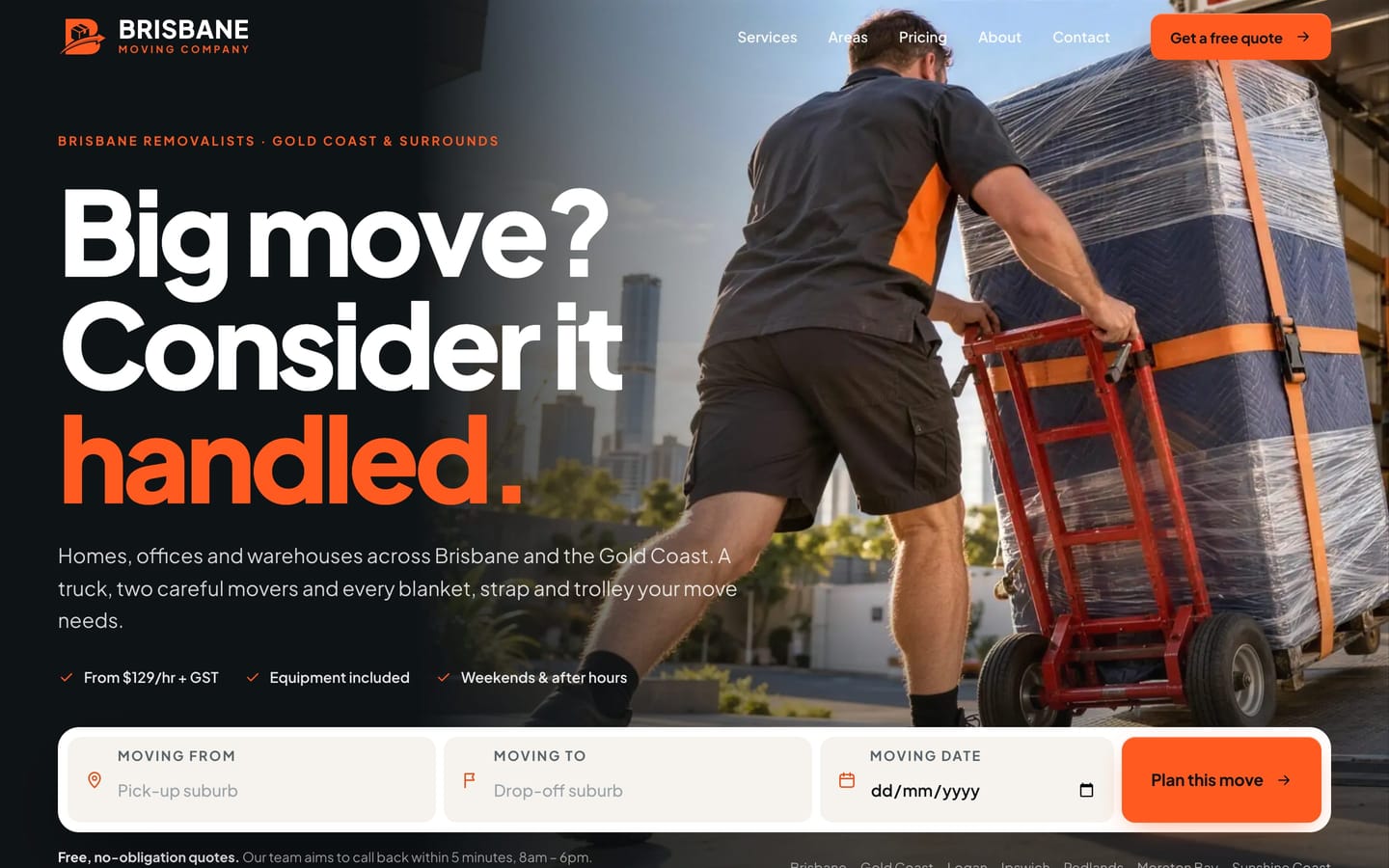 Brisbane Moving Company website, desktop view