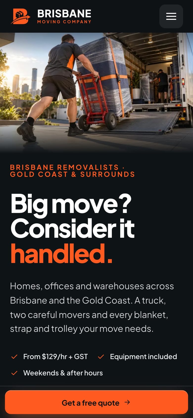 Brisbane Moving Company website on a phone