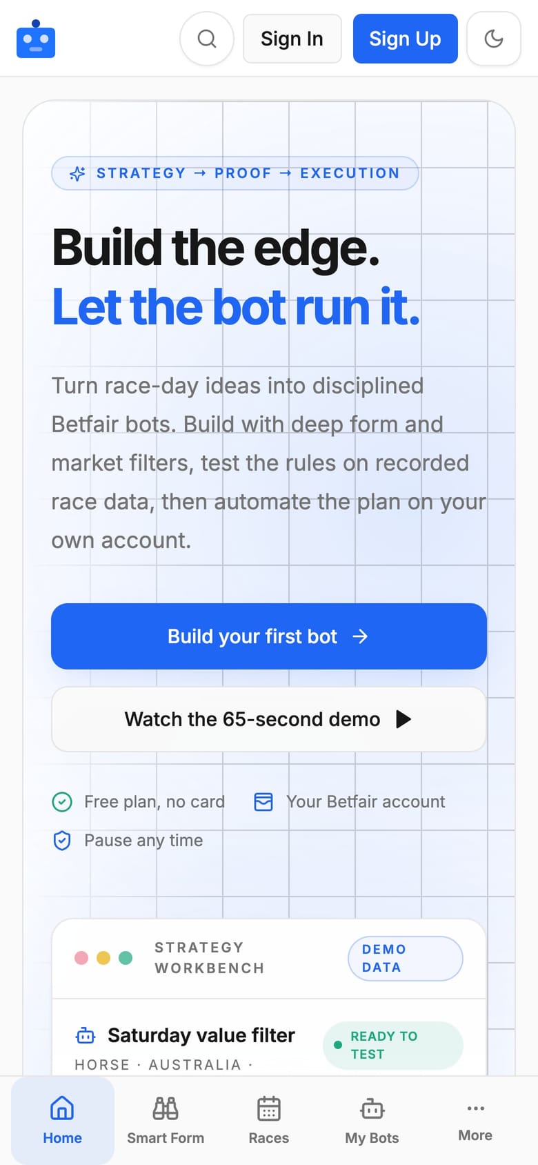 Robo Punter website on a phone